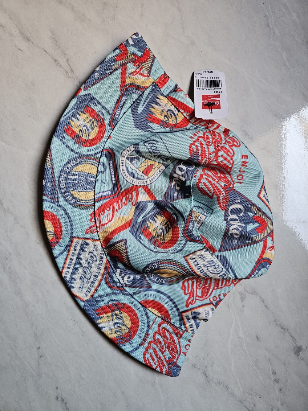 Coca Cola Retro Patchwork Light Blue Bucket Hat Reversable
